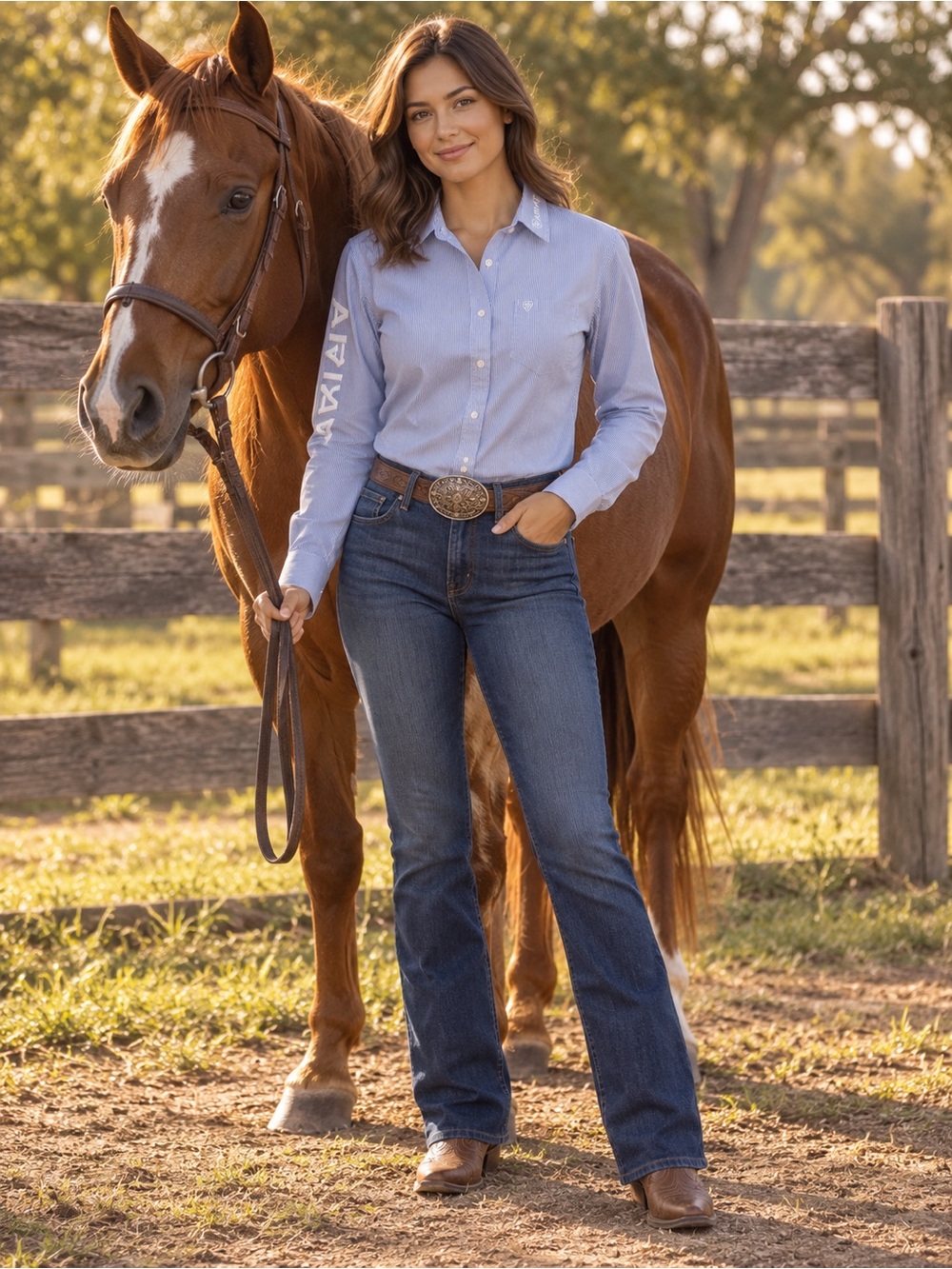 Ariat Women’s Fitted Blue & White Striped Shirt – Large – BNWOT